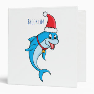 Cute dolphin with Santa hat cartoon 3 Ring Binder