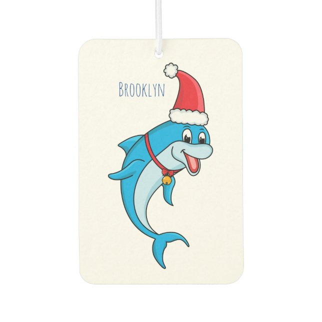 Cute dolphin with Santa hat cartoon Air Freshener (Front)
