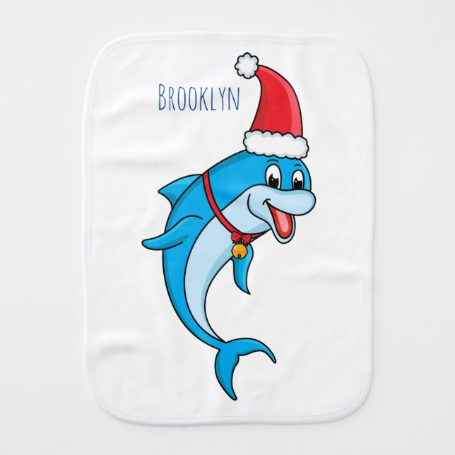 Cute dolphin with Santa hat cartoon Baby Burp Cloth (Front)