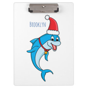 Cute dolphin with Santa hat cartoon Clipboard