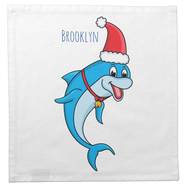Cute dolphin with Santa hat cartoon Cloth Napkin (Front)