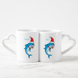 Cute dolphin with Santa hat cartoon Coffee Mug Set