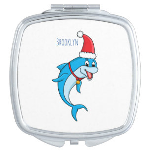 Cute dolphin with Santa hat cartoon Compact Mirror