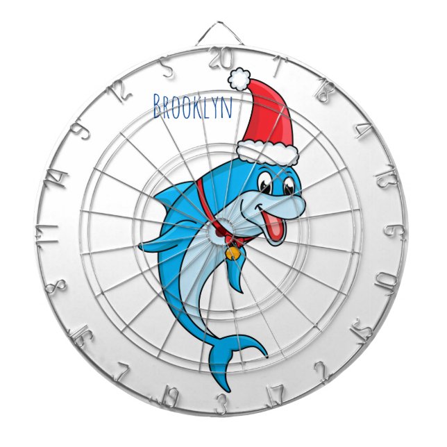 Cute dolphin with Santa hat cartoon Dart Board (Front)