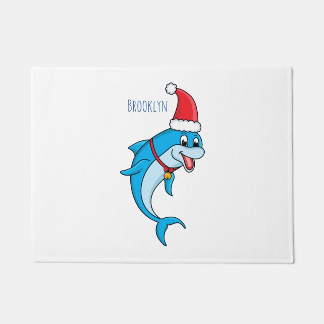 Cute dolphin with Santa hat cartoon Doormat (Front)
