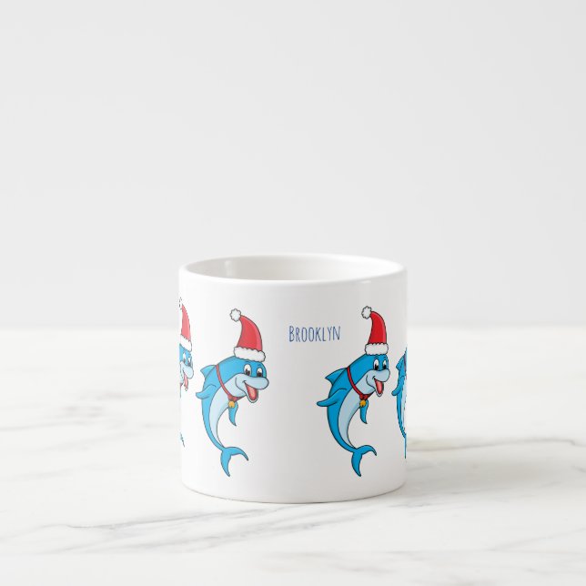 Cute dolphin with Santa hat cartoon Espresso Cup (Front)