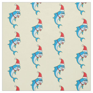 Cute dolphin with Santa hat cartoon Fabric