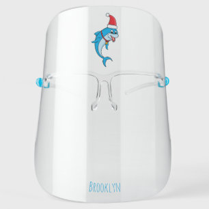 Cute dolphin with Santa hat cartoon Face Shield