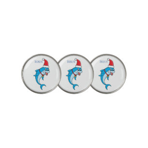 Cute dolphin with Santa hat cartoon Golf Ball Marker