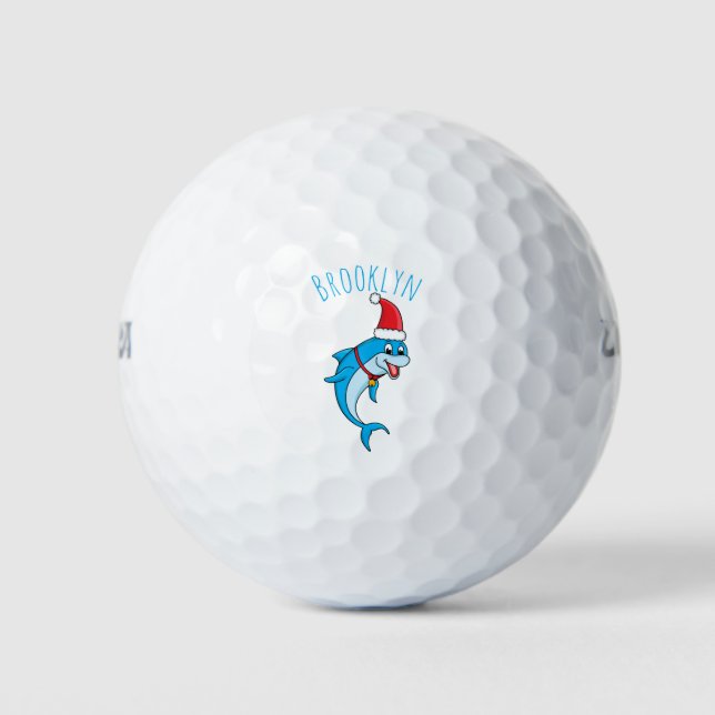 Cute dolphin with Santa hat cartoon Golf Balls (Front)