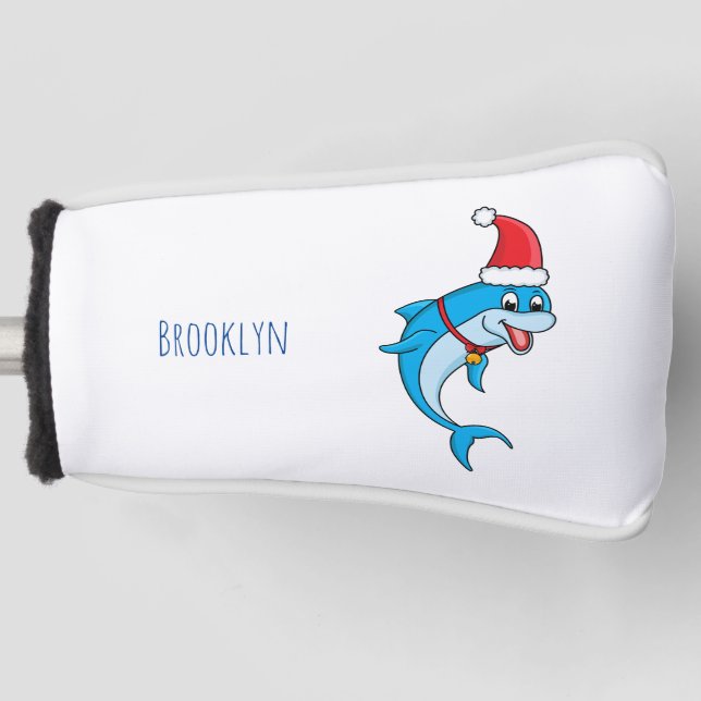 Cute dolphin with Santa hat cartoon Golf Head Cover (Front)
