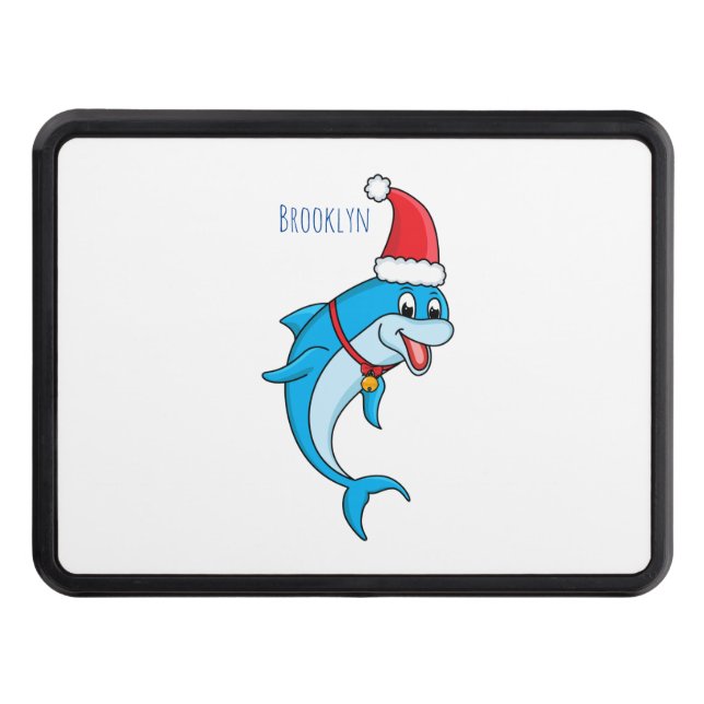 Cute dolphin with Santa hat cartoon Hitch Cover (Front)