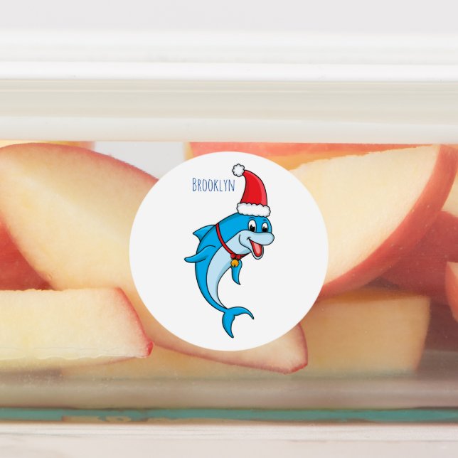 Cute dolphin with Santa hat cartoon  Labels (Affixed)