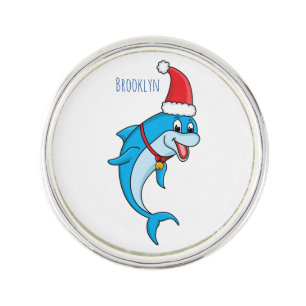 Cute dolphin with Santa hat cartoon Lapel Pin
