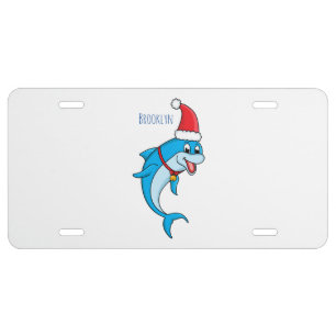 Cute dolphin with Santa hat cartoon License Plate