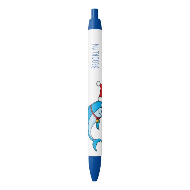 Cute dolphin with Santa hat cartoon Pen (Front Vertical)