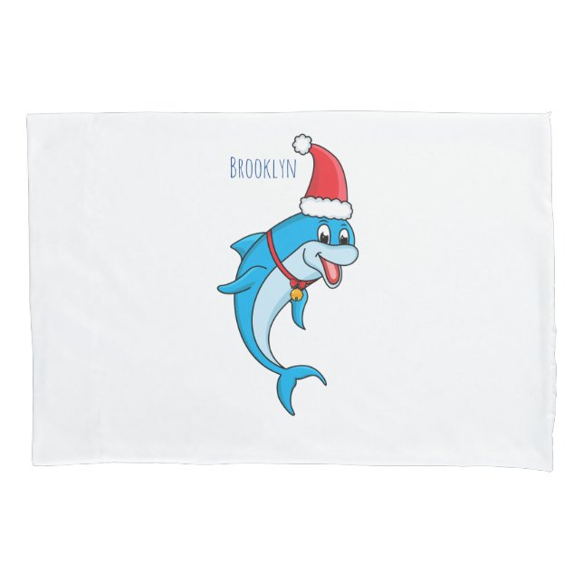 Cute dolphin with Santa hat cartoon Pillow Case (Front)