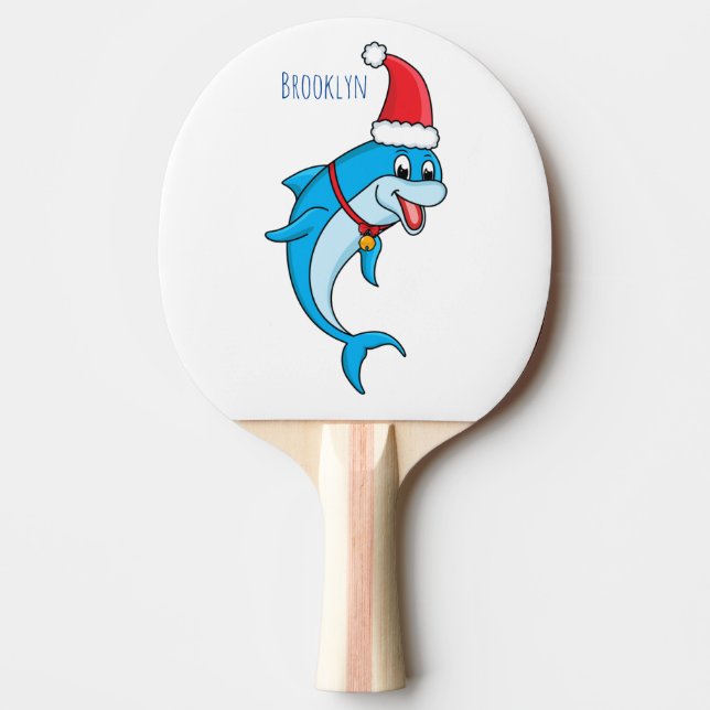 Cute dolphin with Santa hat cartoon Ping Pong Paddle (Front)