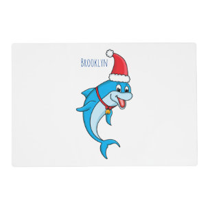 Cute dolphin with Santa hat cartoon Placemat