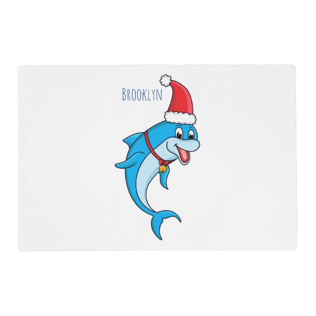 Cute dolphin with Santa hat cartoon Placemat (Front)