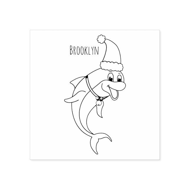 Cute dolphin with Santa hat cartoon Rubber Stamp (Imprint)