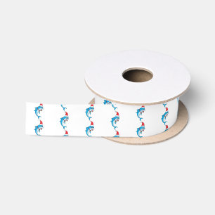 Cute dolphin with Santa hat cartoon Satin Ribbon