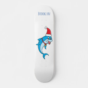 Cute dolphin with Santa hat cartoon Skateboard