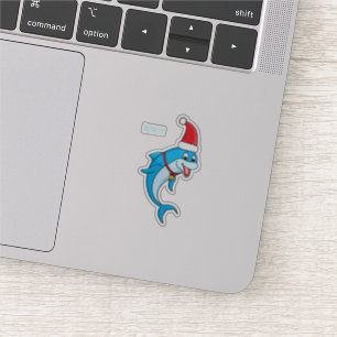 Cute dolphin with Santa hat cartoon Sticker