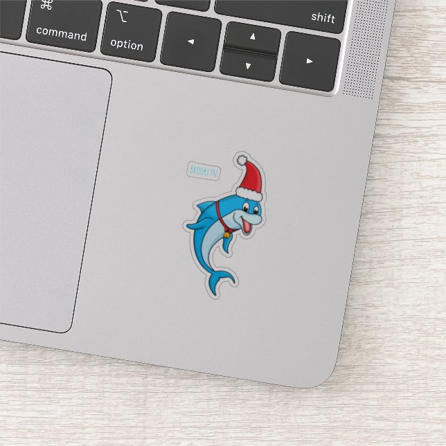 Cute dolphin with Santa hat cartoon Sticker (Detail)