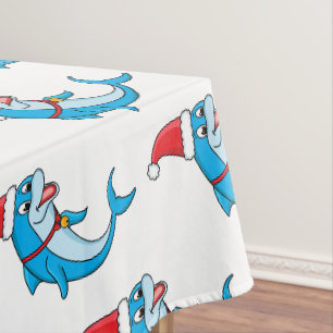 Cute dolphin with Santa hat cartoon Tablecloth
