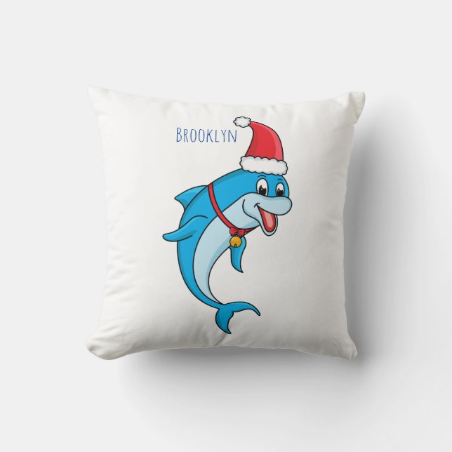 Cute dolphin with Santa hat cartoon Throw Pillow (Front)