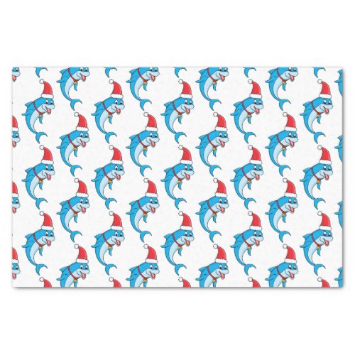 Cute dolphin with Santa hat cartoon Tissue Paper