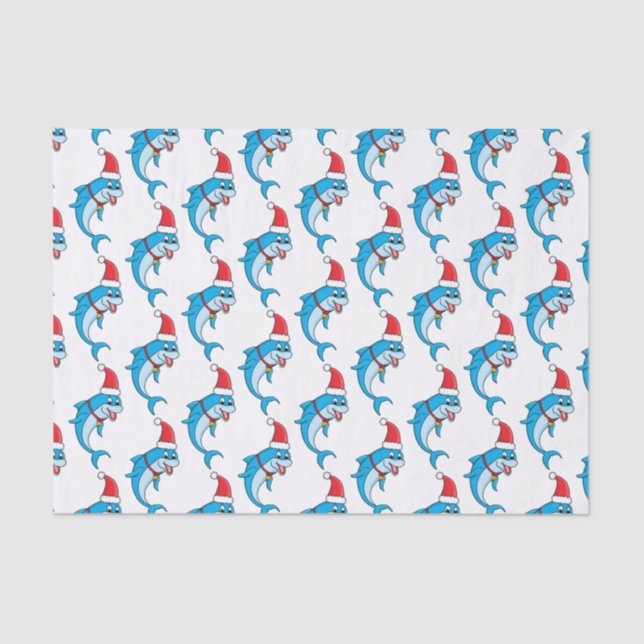Cute dolphin with Santa hat cartoon Tissue Paper (Front)