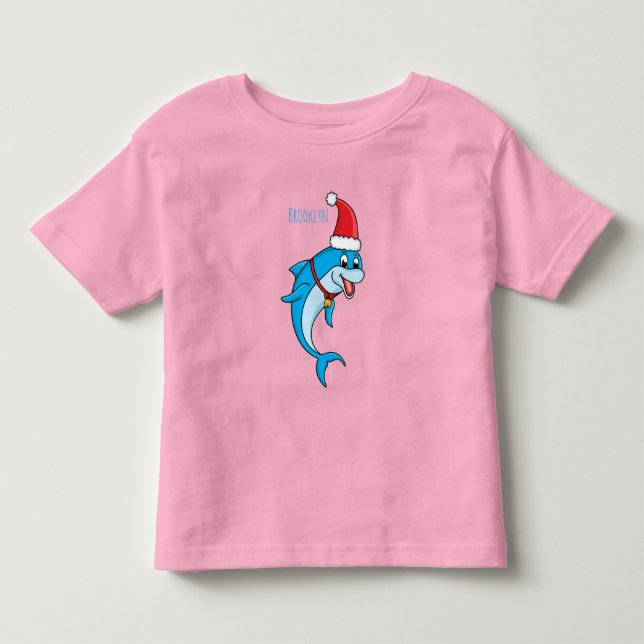 Cute dolphin with Santa hat cartoon Toddler T-shirt (Front)