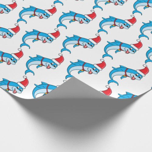 Cute dolphin with Santa hat cartoon Wrapping Paper