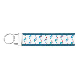 Cute dolphin with Santa hat cartoon Wrist Keychain