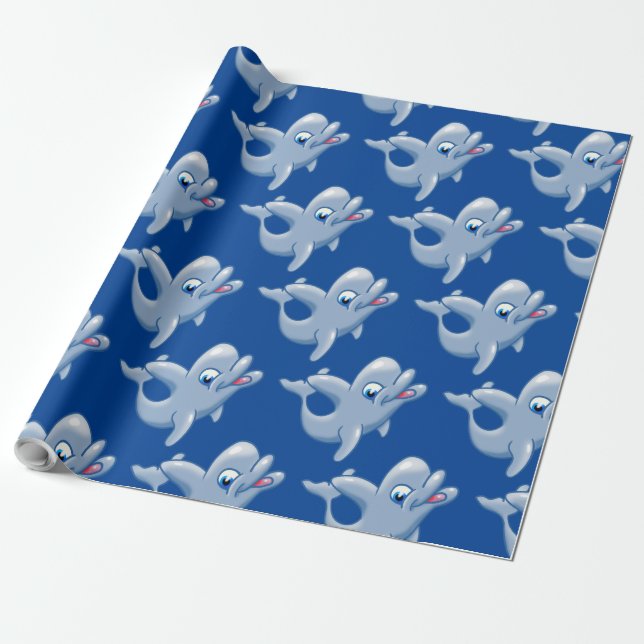 Cute Dolphin Wrapping Paper (Unrolled)