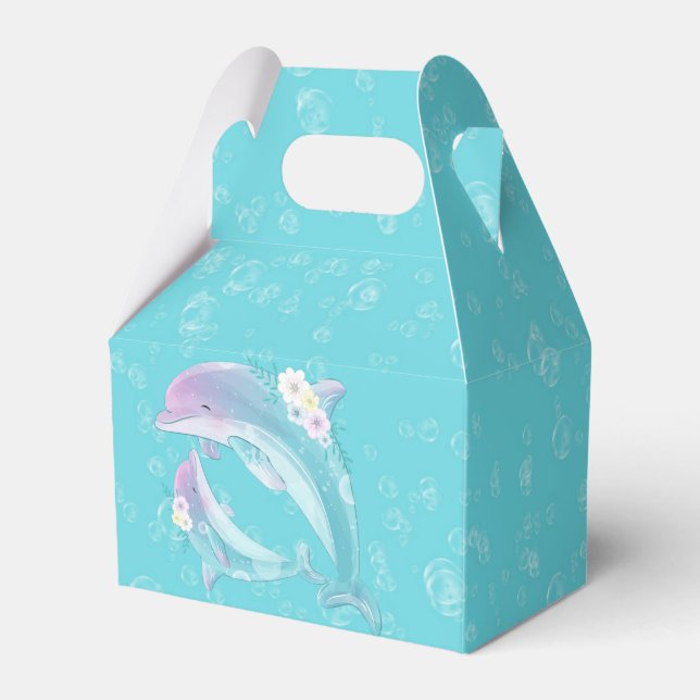 Cute Dolphins Girl Baby Shower Favor Boxes (Front Side)