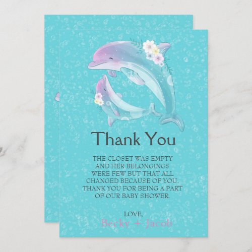 Cute Dolphins Girl Baby Shower Thank You Card