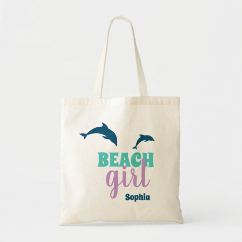 Cute Dolphins Girl Name Beach Tote Bag