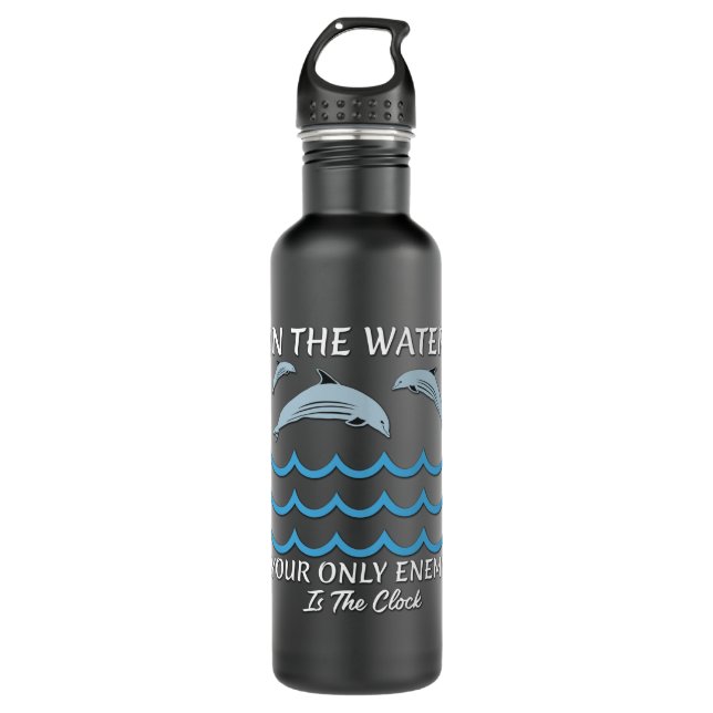 Cute Dolphins In The Water Stainless Steel Water Bottle (Front)