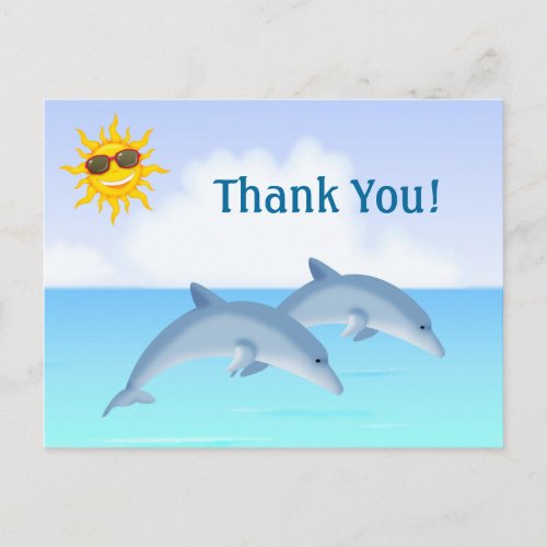 Cute Dolphins Ocean Beach Thank You Postcard