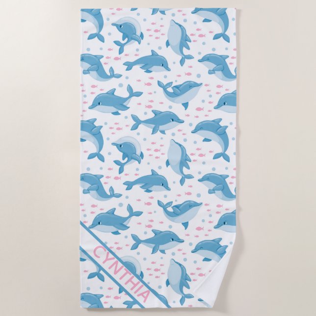 Cute Dolphins Personalized  Beach Towel (Front)