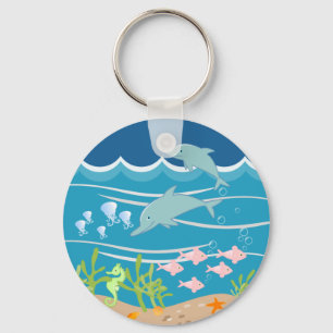 Cute dolphins playing under the sea keychain
