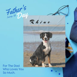 Cute Domestic Black Dog in Beach Sea Fleece Blanket