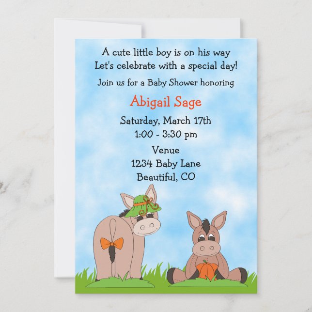 Cute Donkey Baby Shower Invitation for Boys (Front)