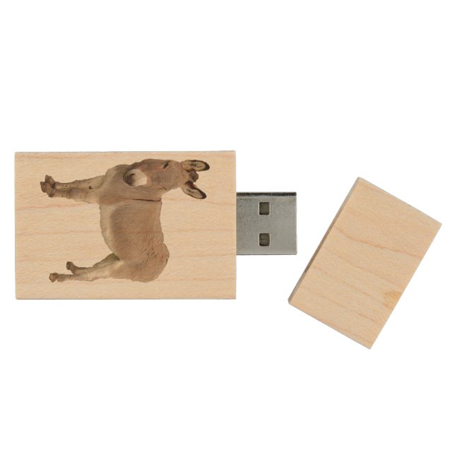 Cute Donkey Burro Photograph Wood USB Flash Drive (Opened)