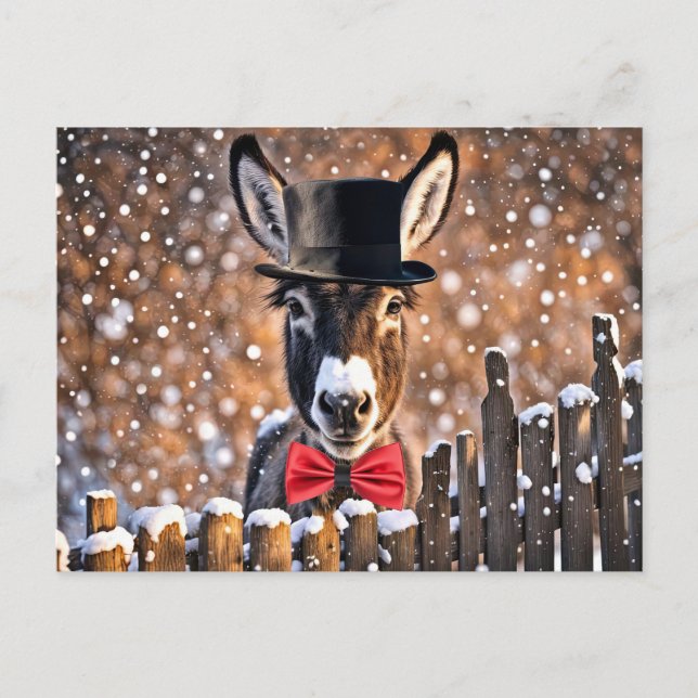 Cute Donkey Christmas Holiday Postcard (Front)