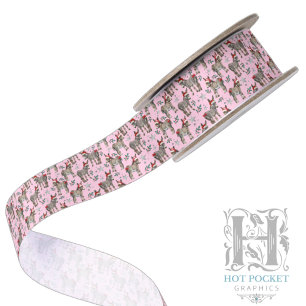 Cute Donkey Christmas Satin Ribbon in Pink