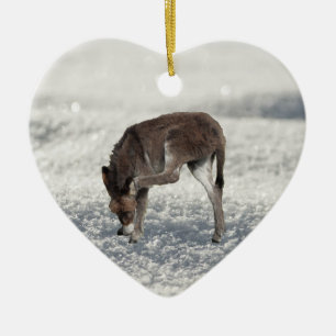 Cute Donkey Christmas Snow Ceramic Ornament